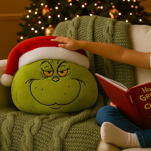 Dr. Seuss How The Grinch Stole Christmas Face Throw Plush PILLOW NWT 2023 - Picture 1 of 5